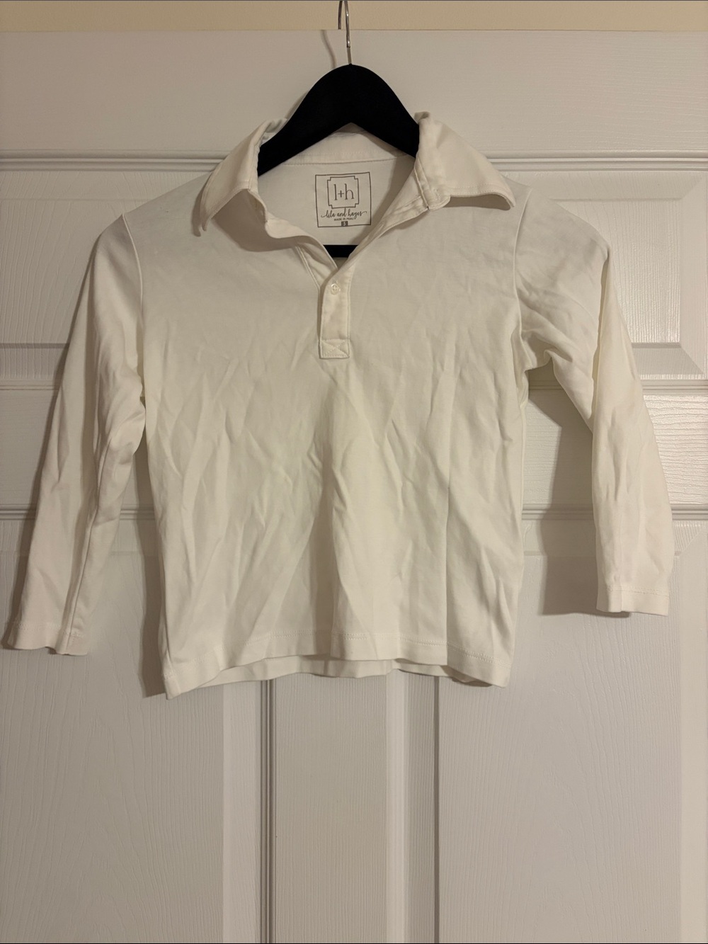 Lila + Hayes White Finn Pima Cotton Long Sleeve Polo Shirt Size 5